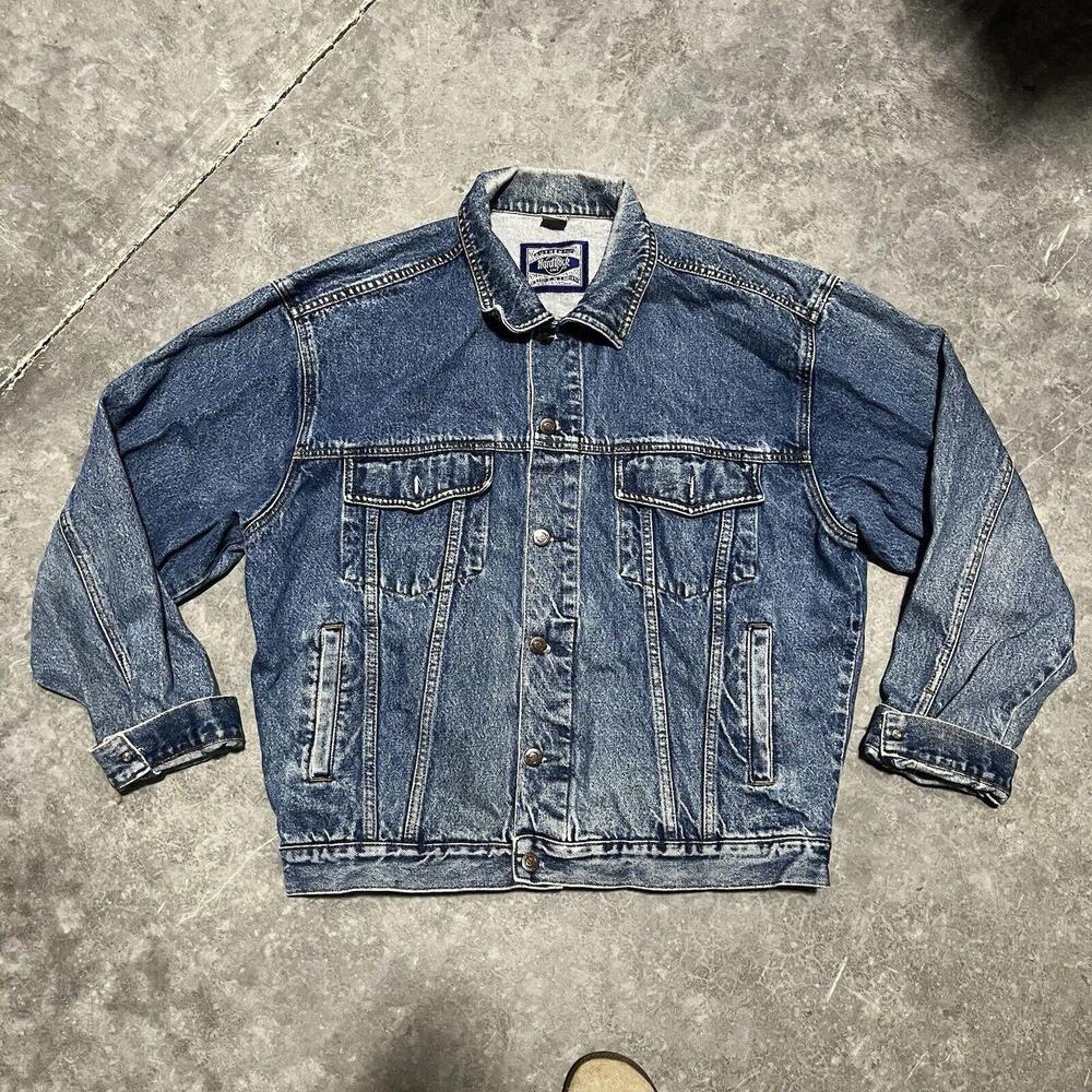 VTG 90's Hard Rock Cafe Denim Jean Jacket MAUI Save The Planet Embroidered L